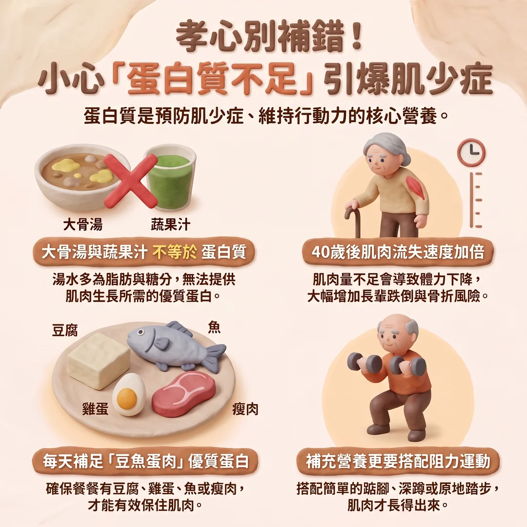 預防肌少症補對蛋白質（圖／AI生成製圖）