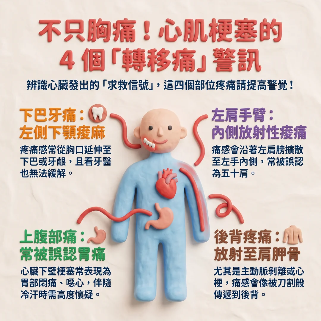 心肌梗塞的四個轉移痛警訊（圖／AI生成製圖）