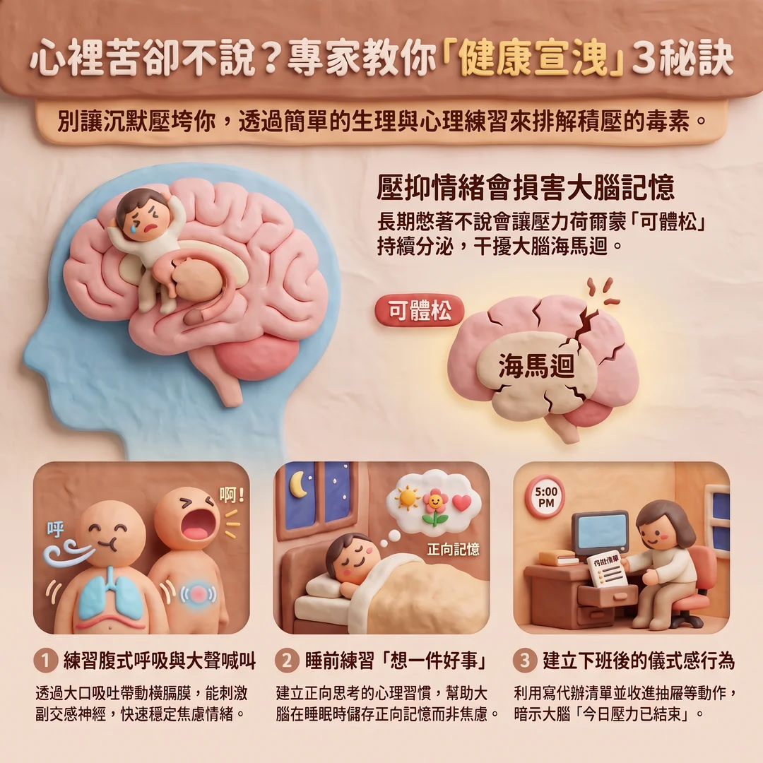 健康宣洩的三個秘訣（圖／AI生成製圖）