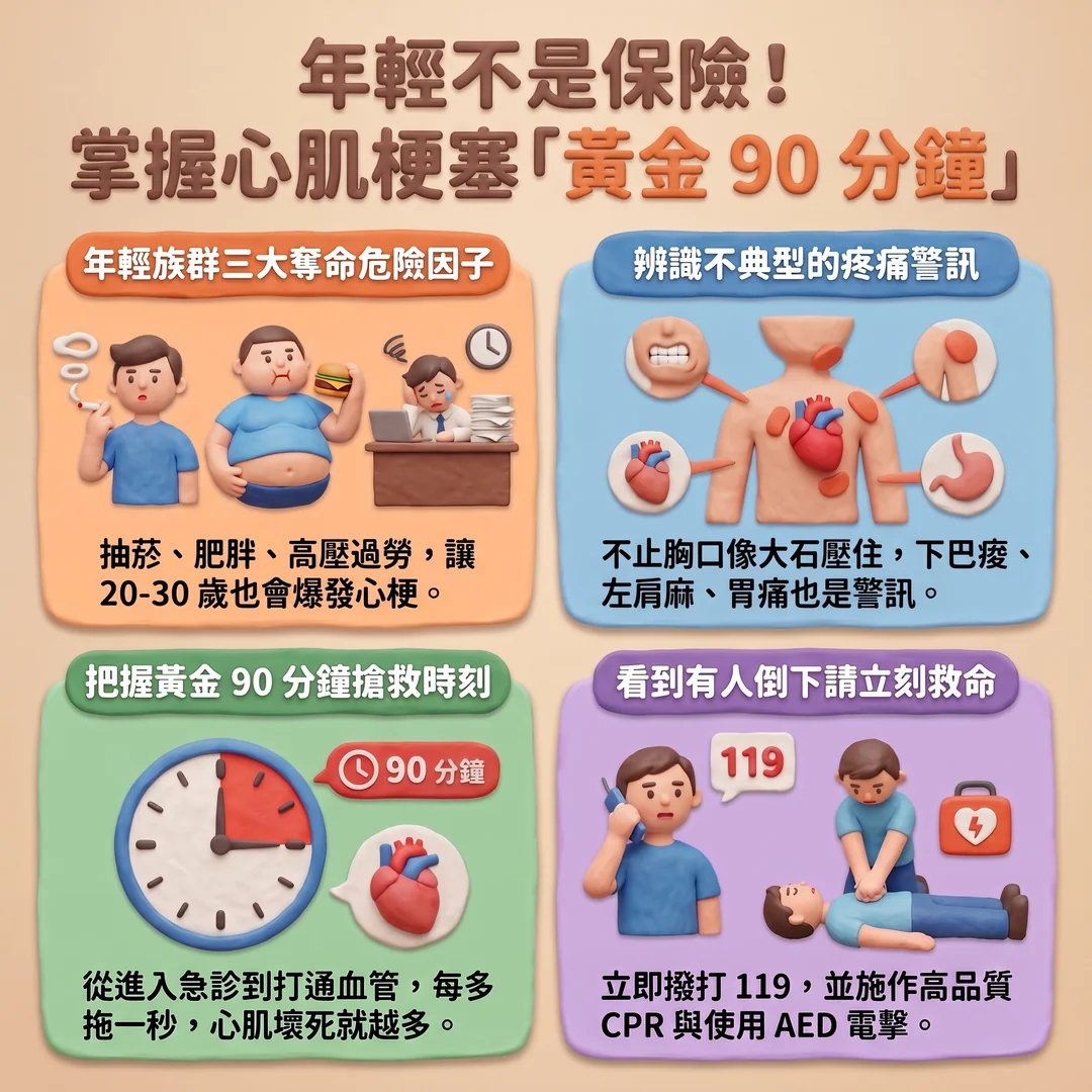 心肌梗塞黃金救治指南（圖／AI生成製圖）