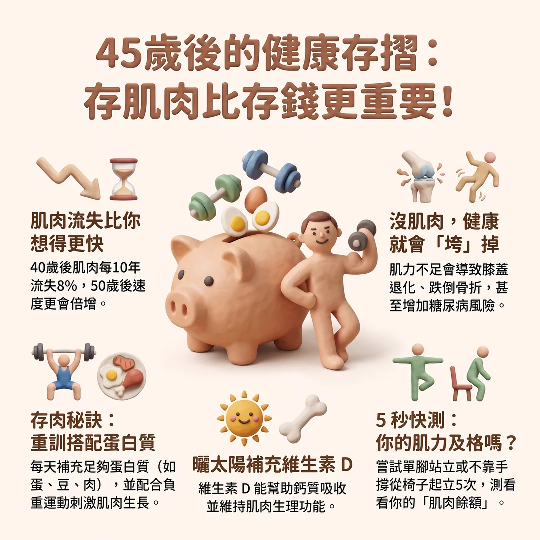 45歲後的健康存摺（圖／AI生成製圖）