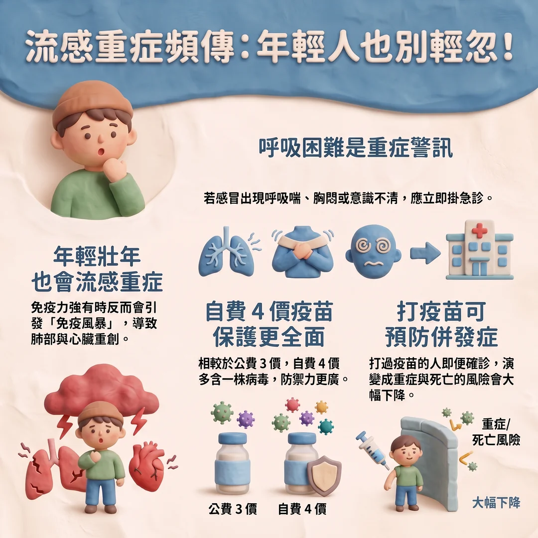 流感重症:年輕人別輕忽(圖/AI生成製圖)
