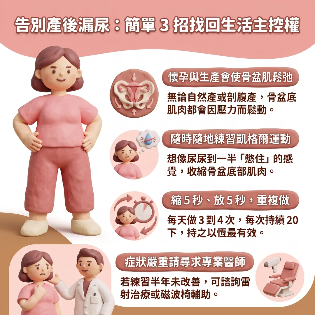 改善產後漏尿簡單三招（圖／AI生成製圖）