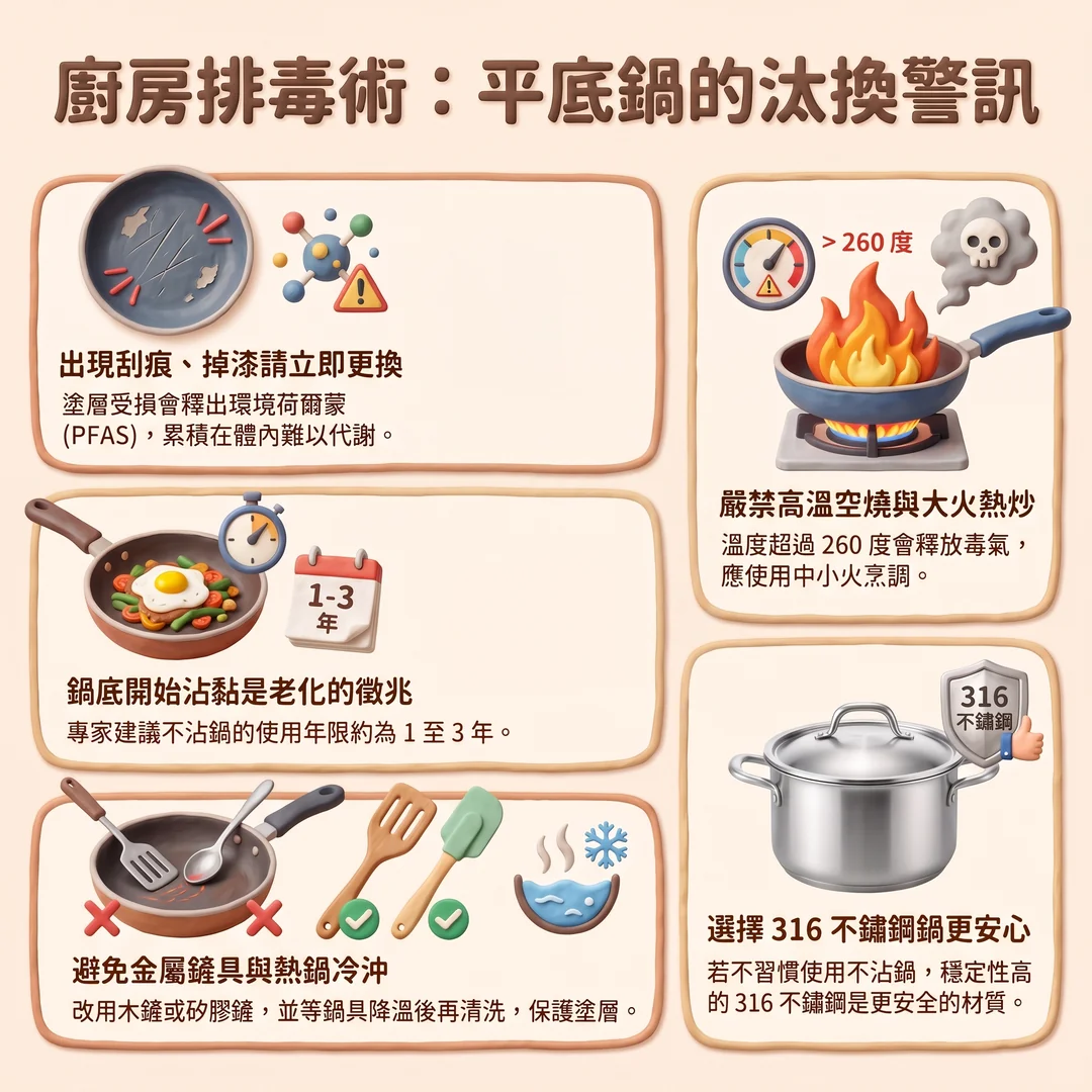 廚房排毒:平底鍋警訊(圖/AI生成製圖)
