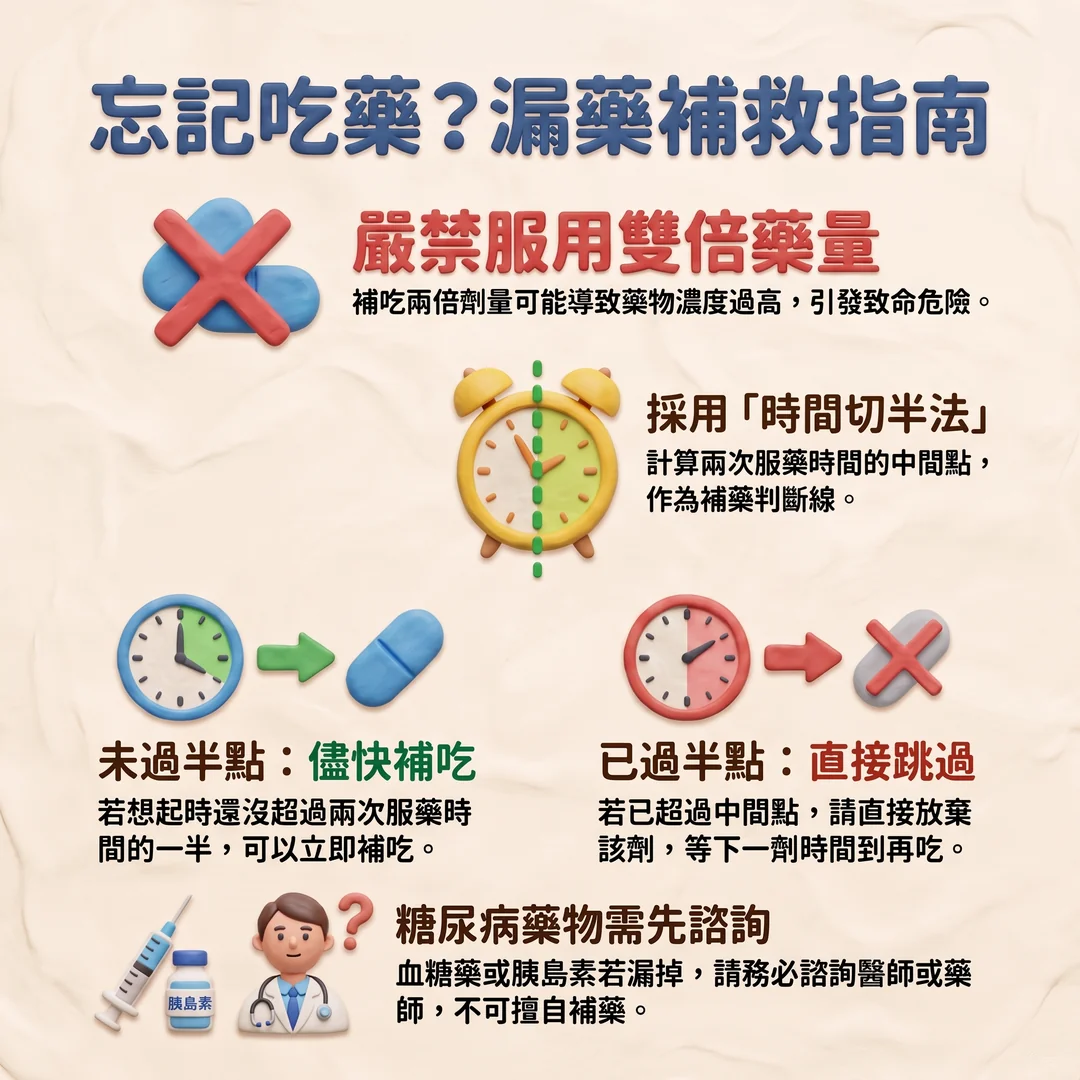 忘記吃藥補救指南（圖／AI生成製圖）