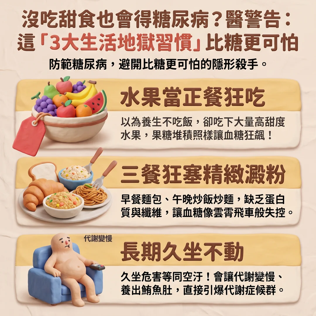 預防糖尿病三大壞習慣（圖／AI生成製圖）