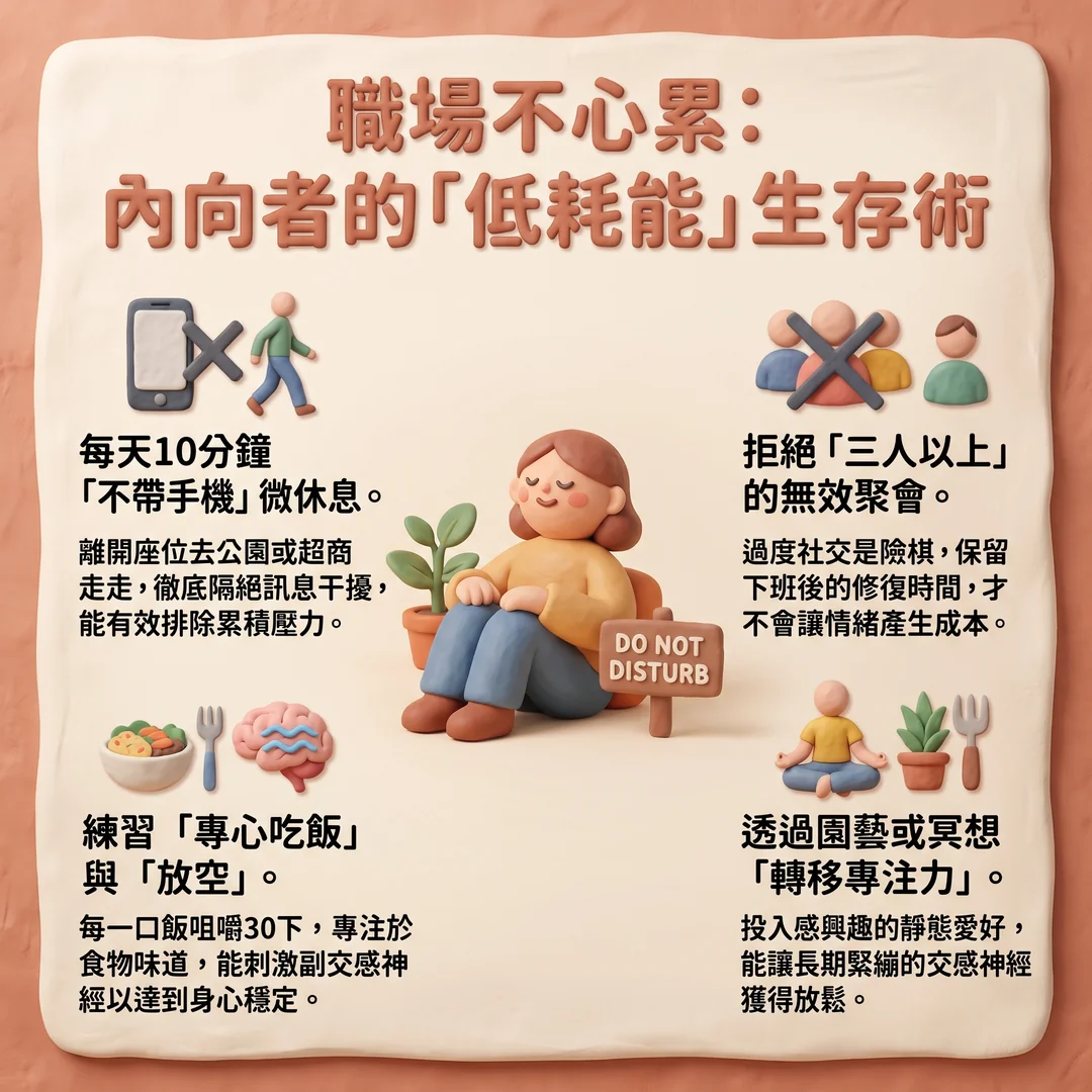 內向者職場低耗能指南(圖/AI生成製圖)