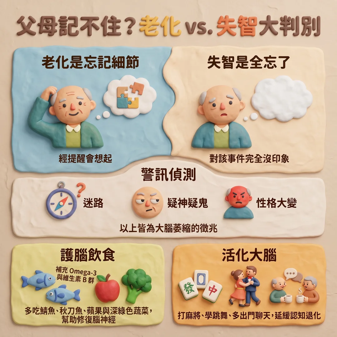 老化與失智辨別指南(圖/AI生成製圖)