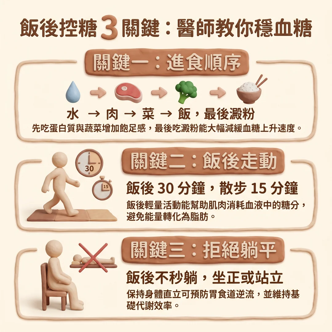 飯後穩血糖三大關鍵（圖／AI生成製圖）
