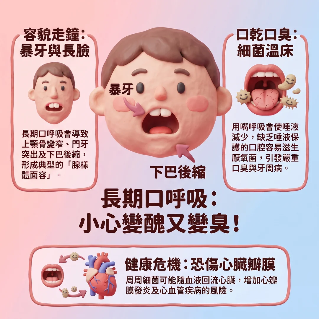 長期口呼吸的健康影響(圖/AI生成製圖)