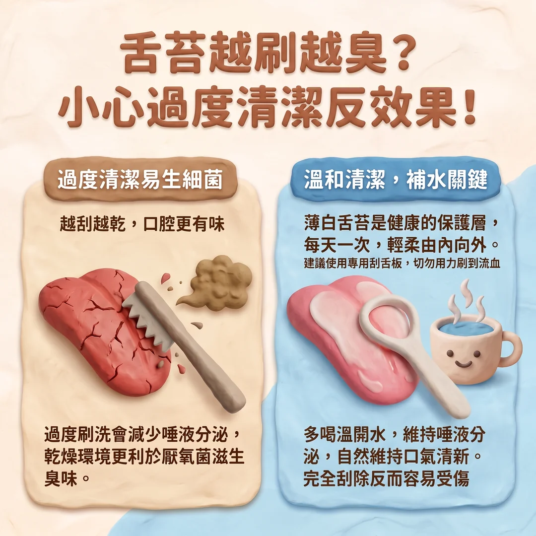 正確清潔舌苔預防口臭（圖／AI生成製圖）