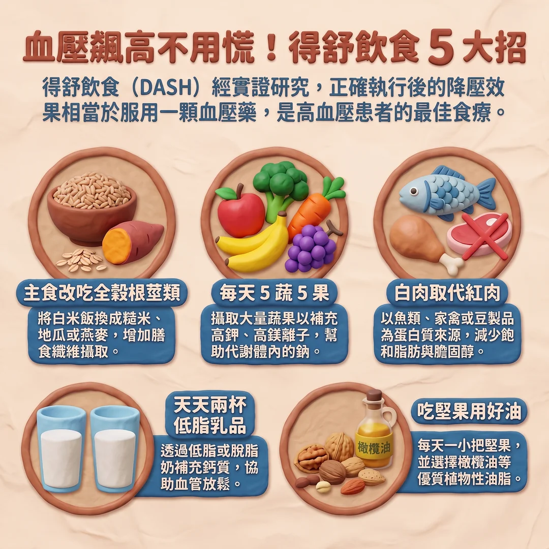 得舒飲食五大招（圖／AI生成製圖）