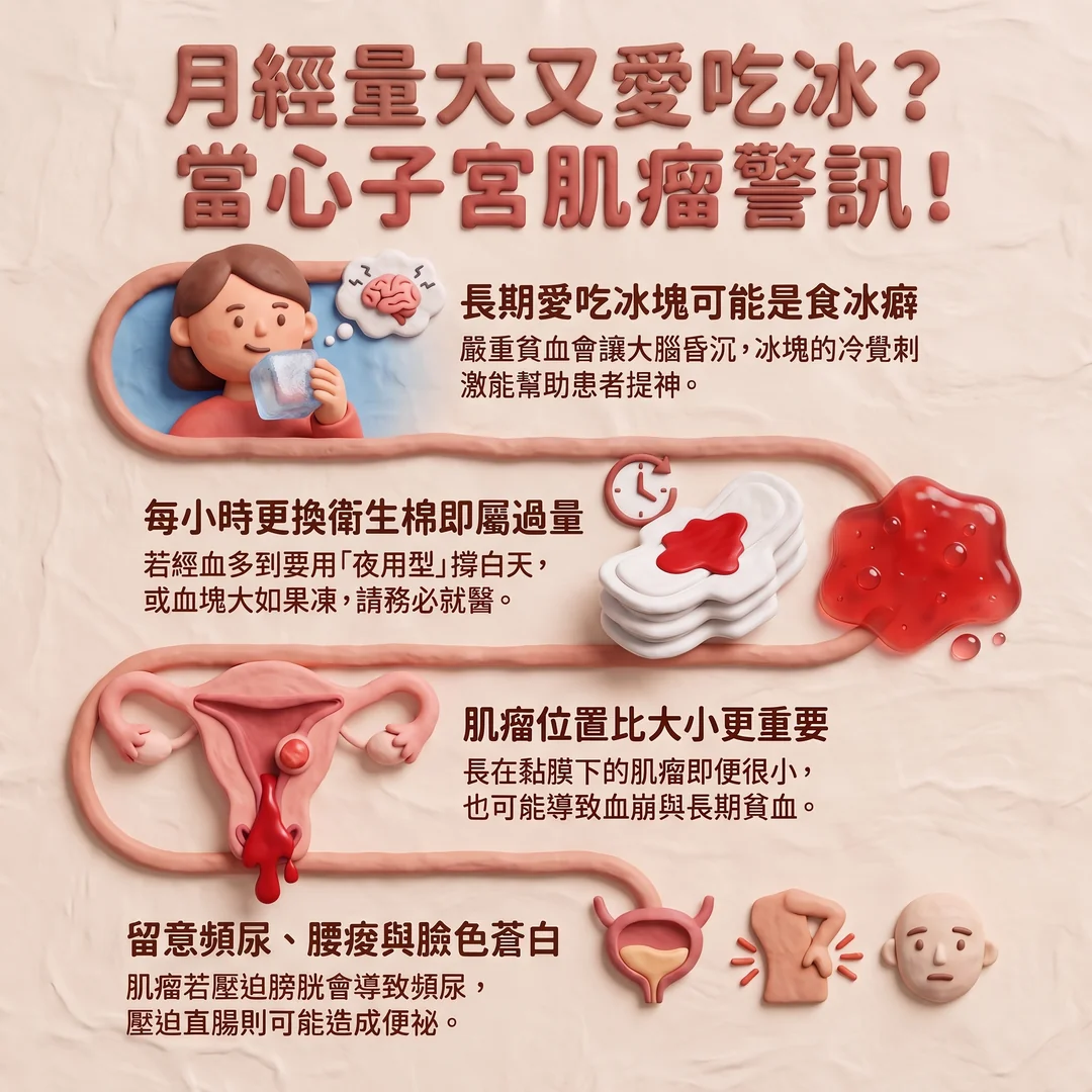 子宮肌瘤常見警訊與症狀(圖/AI生成製圖)