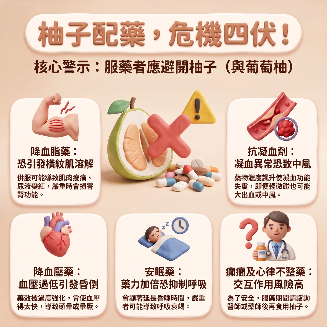 柚子配藥安全警示圖（圖／AI生成製圖）