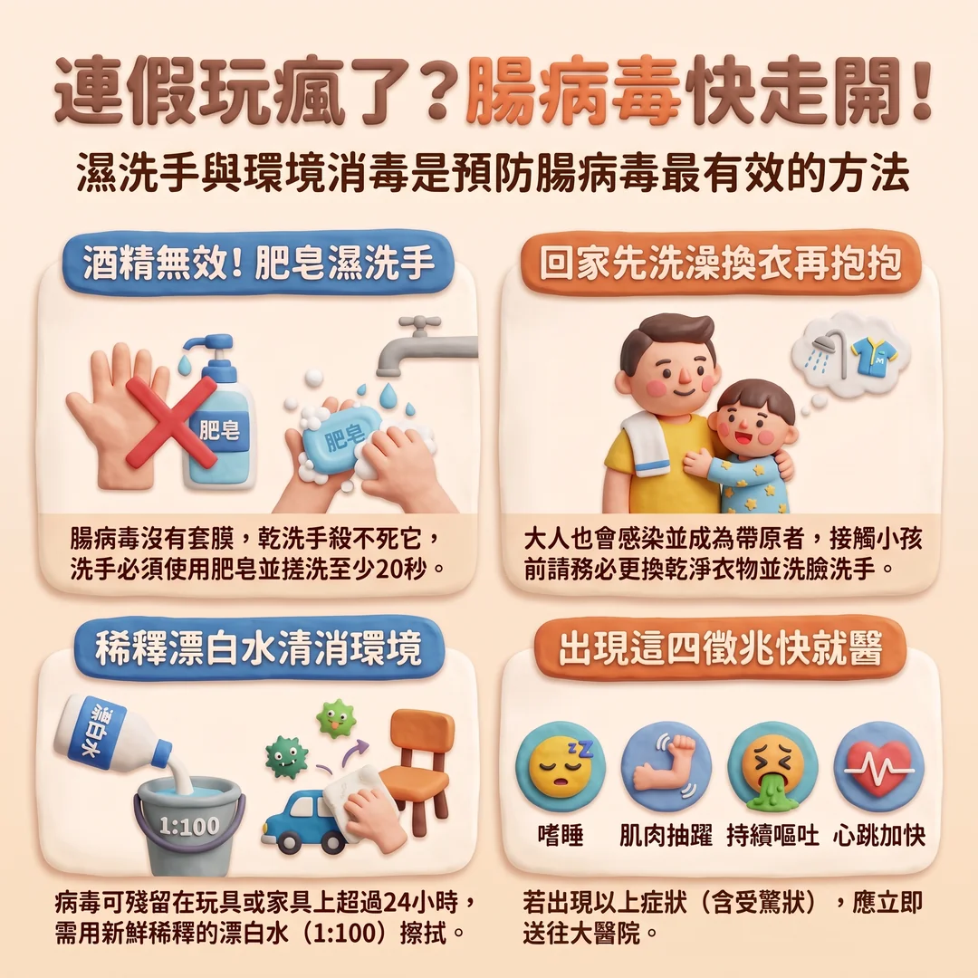 預防腸病毒衛教資訊（圖／AI生成製圖）