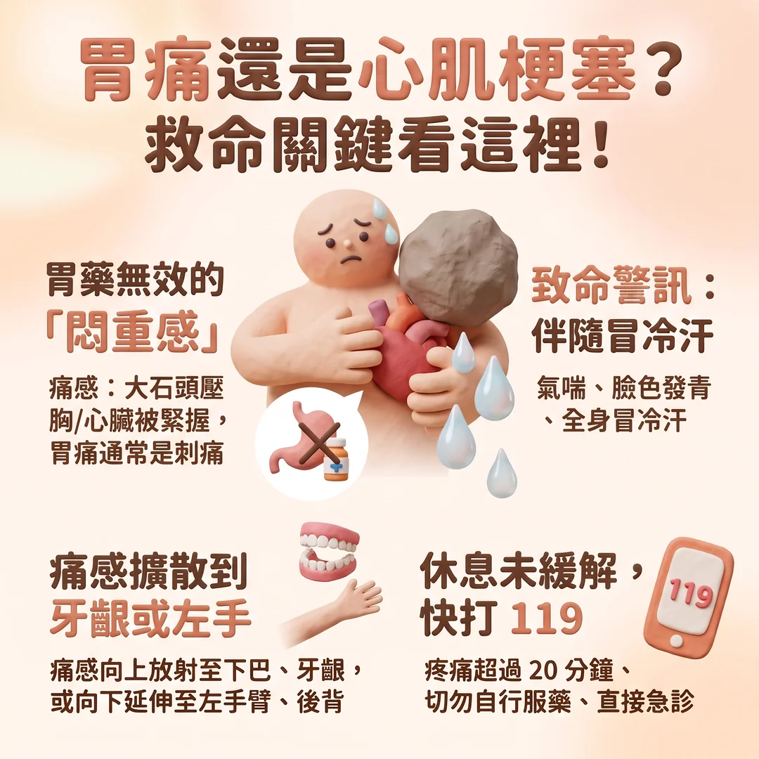 辨別心肌梗塞與胃痛(圖/AI生成製圖)