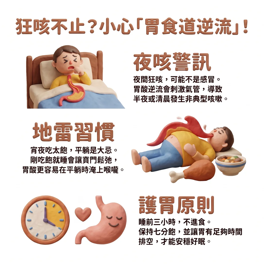 胃食道逆流與夜咳（圖／AI生成製圖）