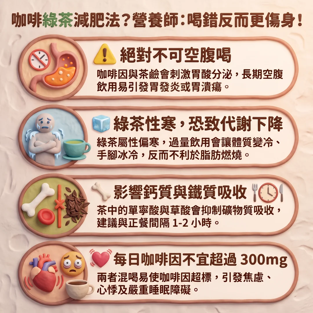 咖啡綠茶減肥法風險（圖／AI生成製圖）