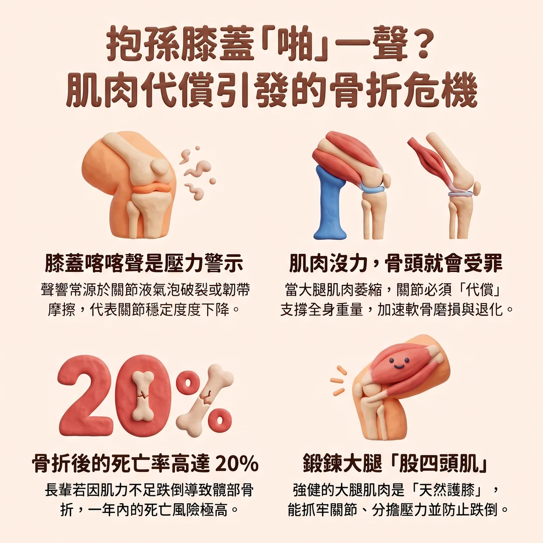 肌肉代償與骨折危機(圖/AI生成製圖)