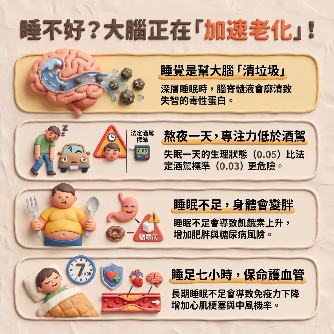 睡眠不足加速大腦老化（圖／AI生成製圖）