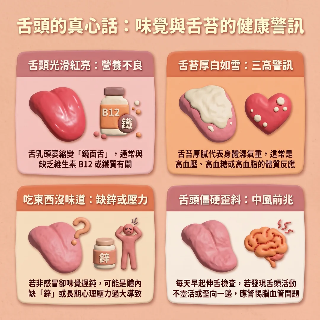 舌頭變化與健康警訊（圖／AI生成製圖）