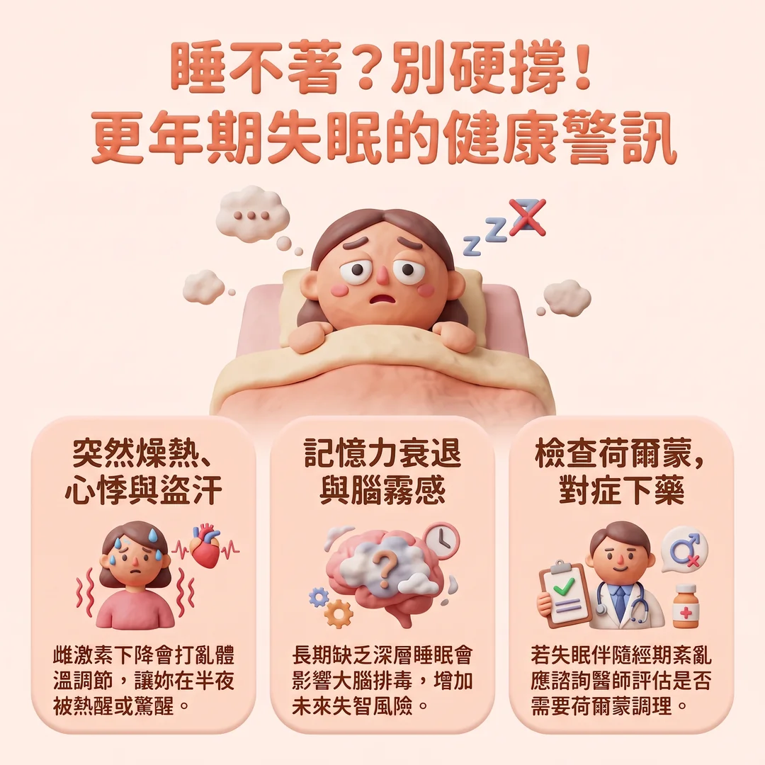 更年期失眠的健康警訊(圖/AI生成製圖)