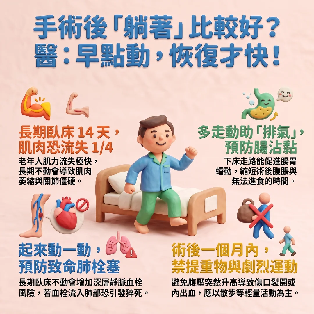 術後早點動恢復快(圖/AI生成製圖)