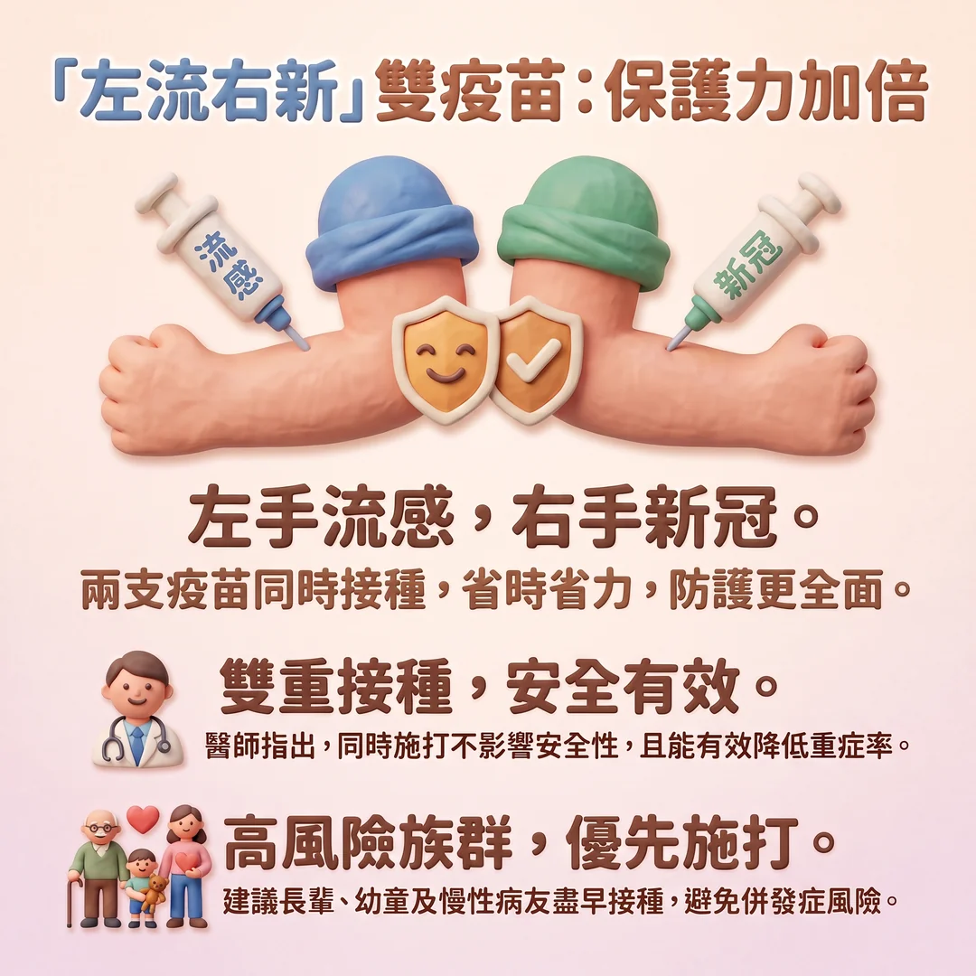 「左流右新」雙疫苗宣導（圖／AI生成製圖）