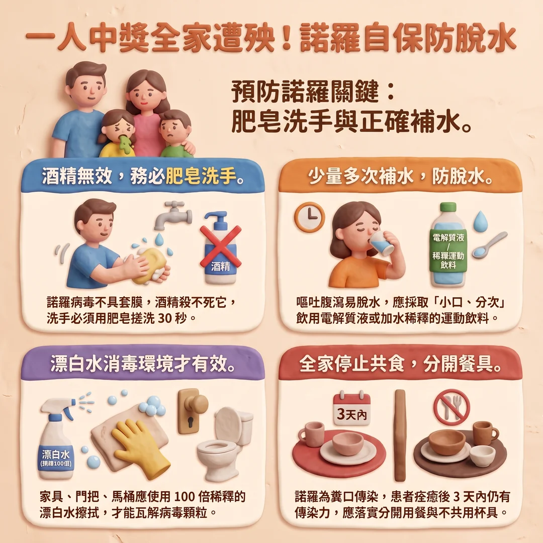 諾羅預防與照護指南(圖/AI生成製圖)
