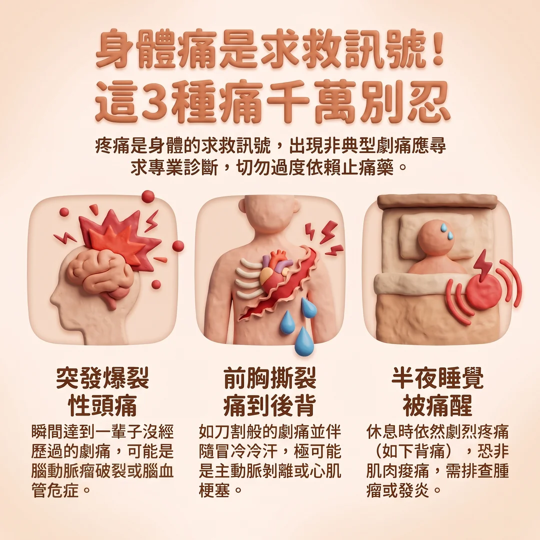 三種不可忽視的劇痛警告(圖/AI生成製圖)