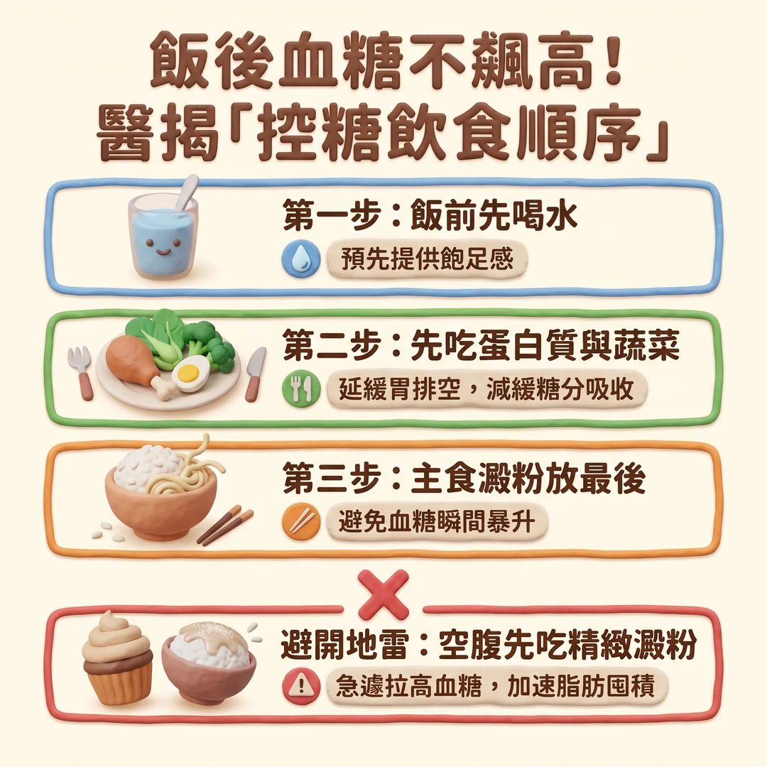 控糖<a href='/search/tags/飲食順序/' target='_blank'>飲食順序</a>圖解指南（圖／AI生成製圖）