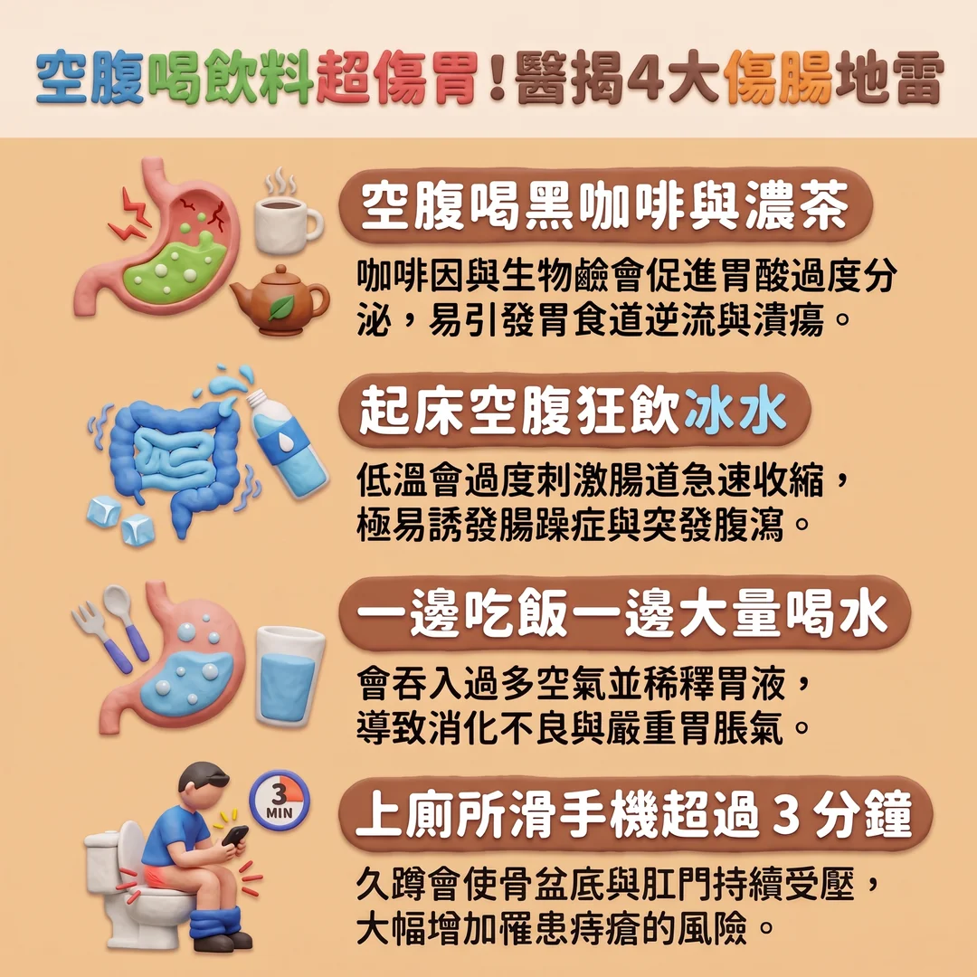 四大傷腸胃地雷（圖／AI生成製圖）