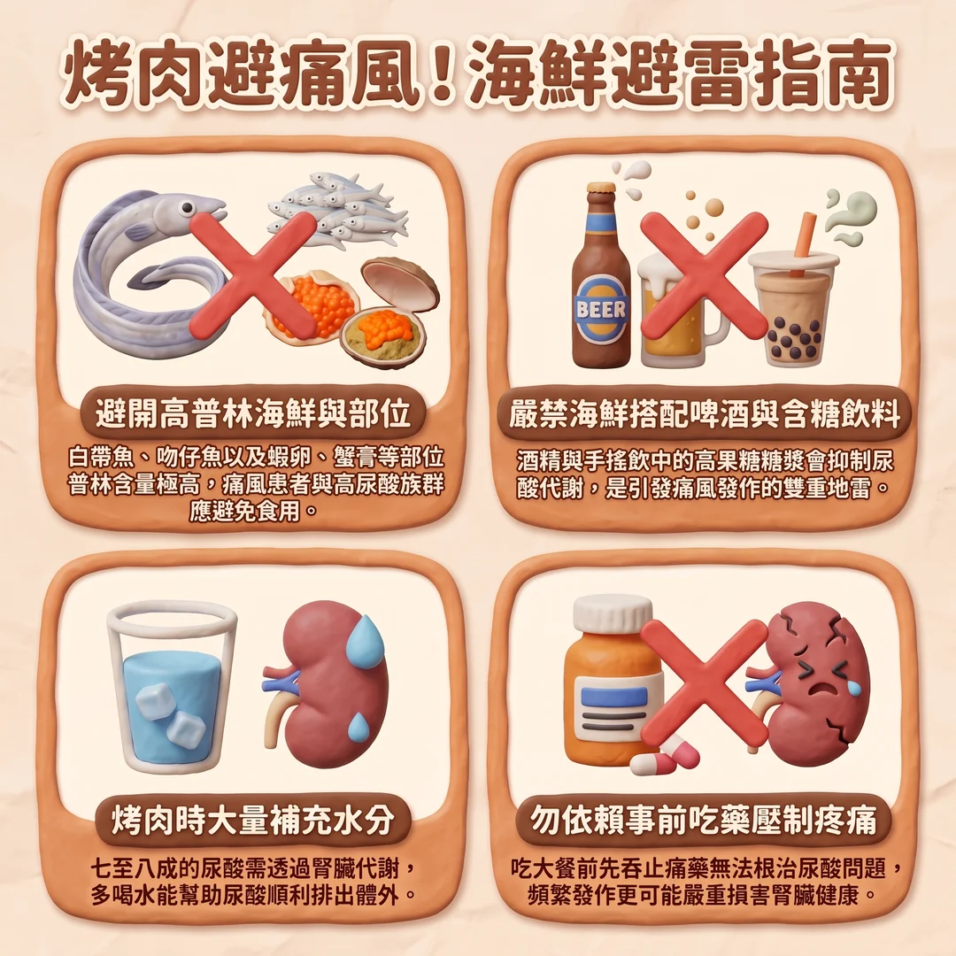 烤肉避痛風海鮮指南(圖/AI生成製圖)