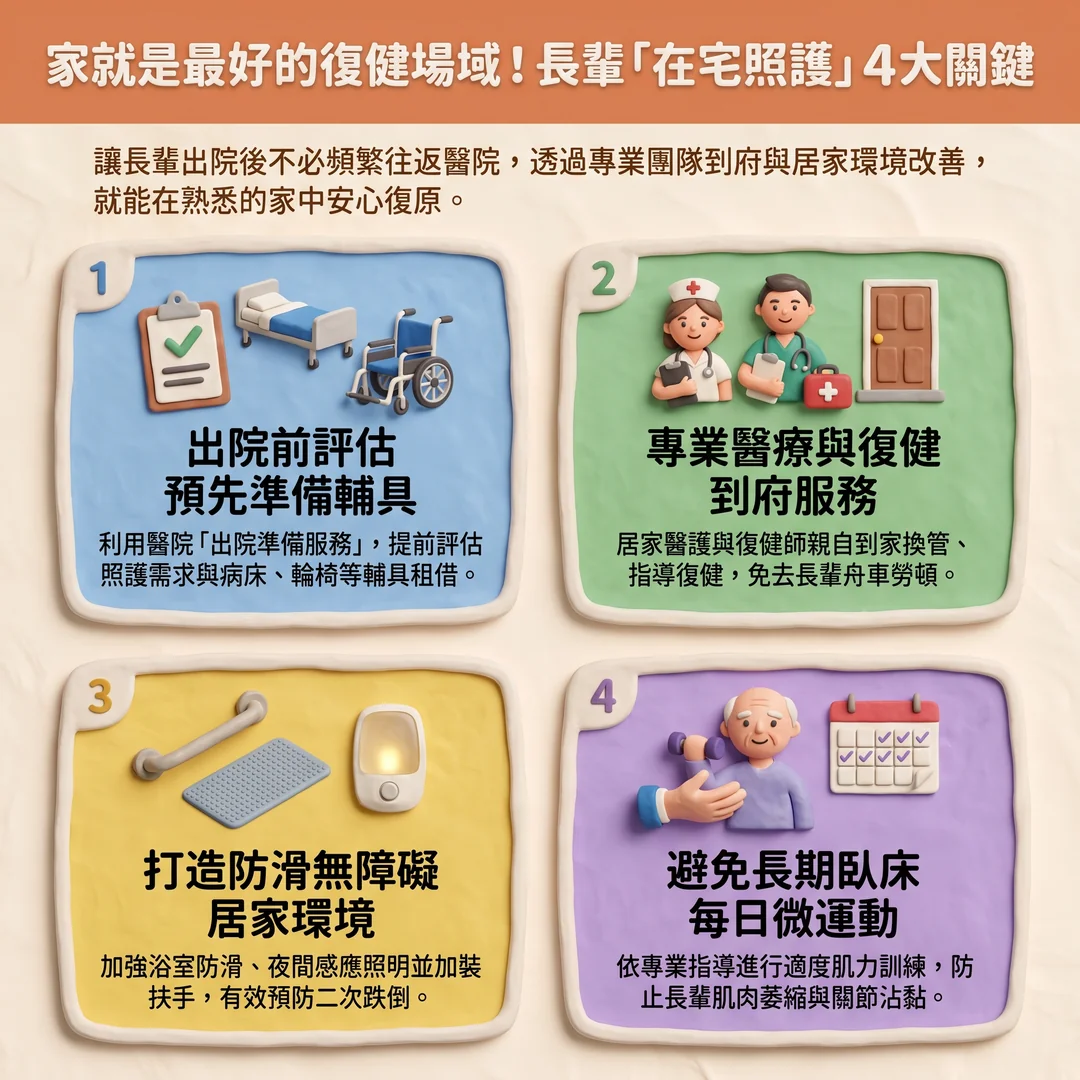 長輩在宅照護4大關鍵(圖/AI生成製圖)
