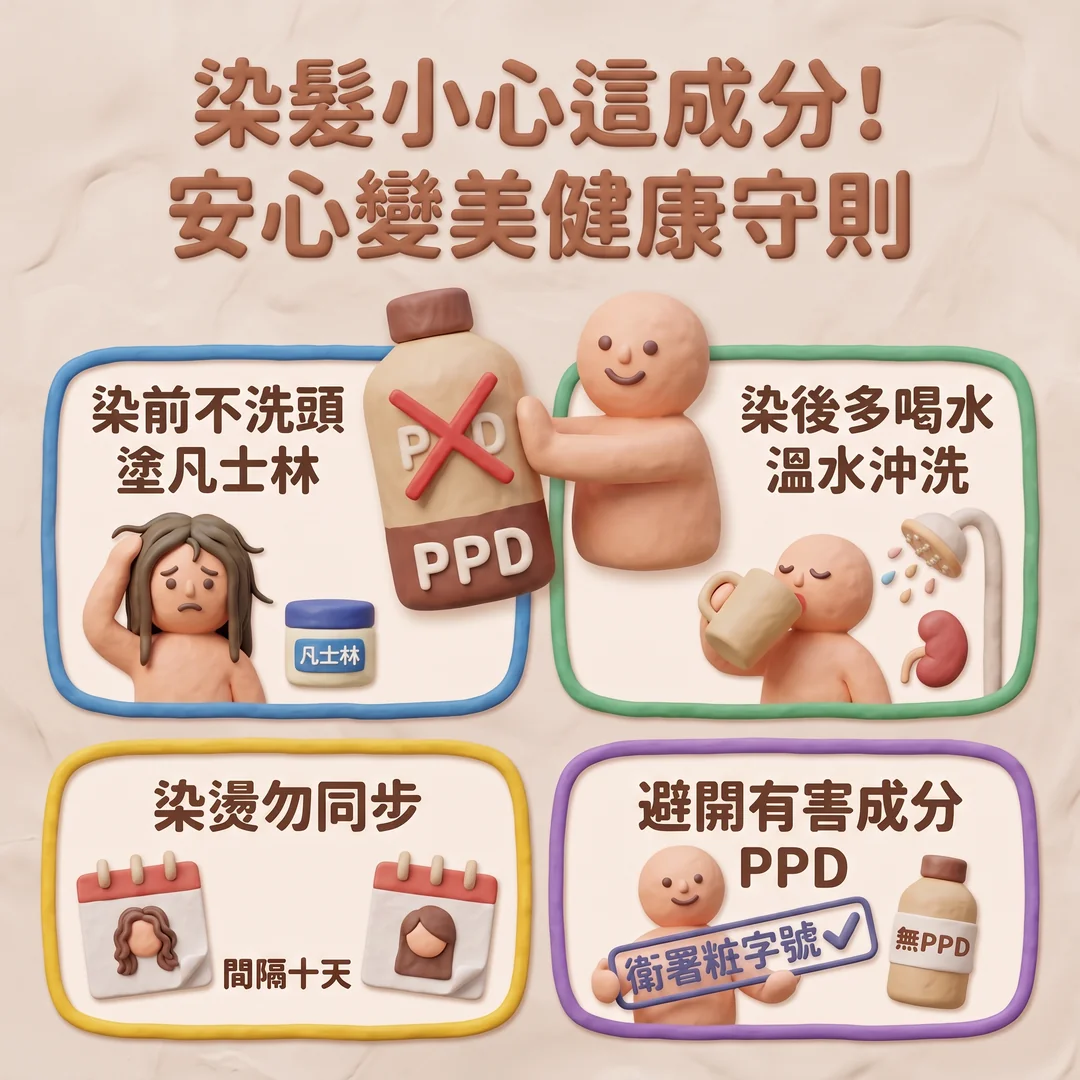 染髮安全健康守則（圖／AI生成製圖）
