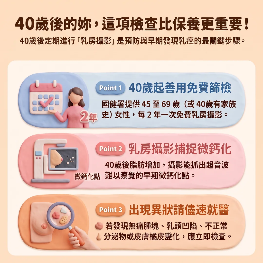 40歲女性乳房攝影指南（圖／AI生成製圖）