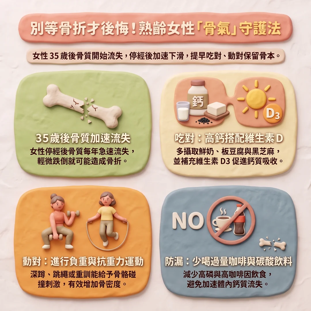 熟齡女性骨氣守護法（圖／AI生成製圖）