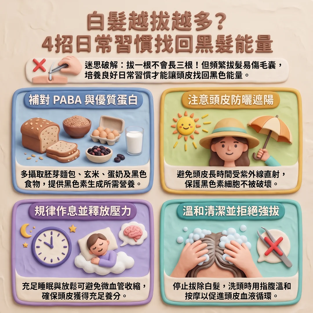 找回黑髮能量日常指南（圖／AI生成製圖）