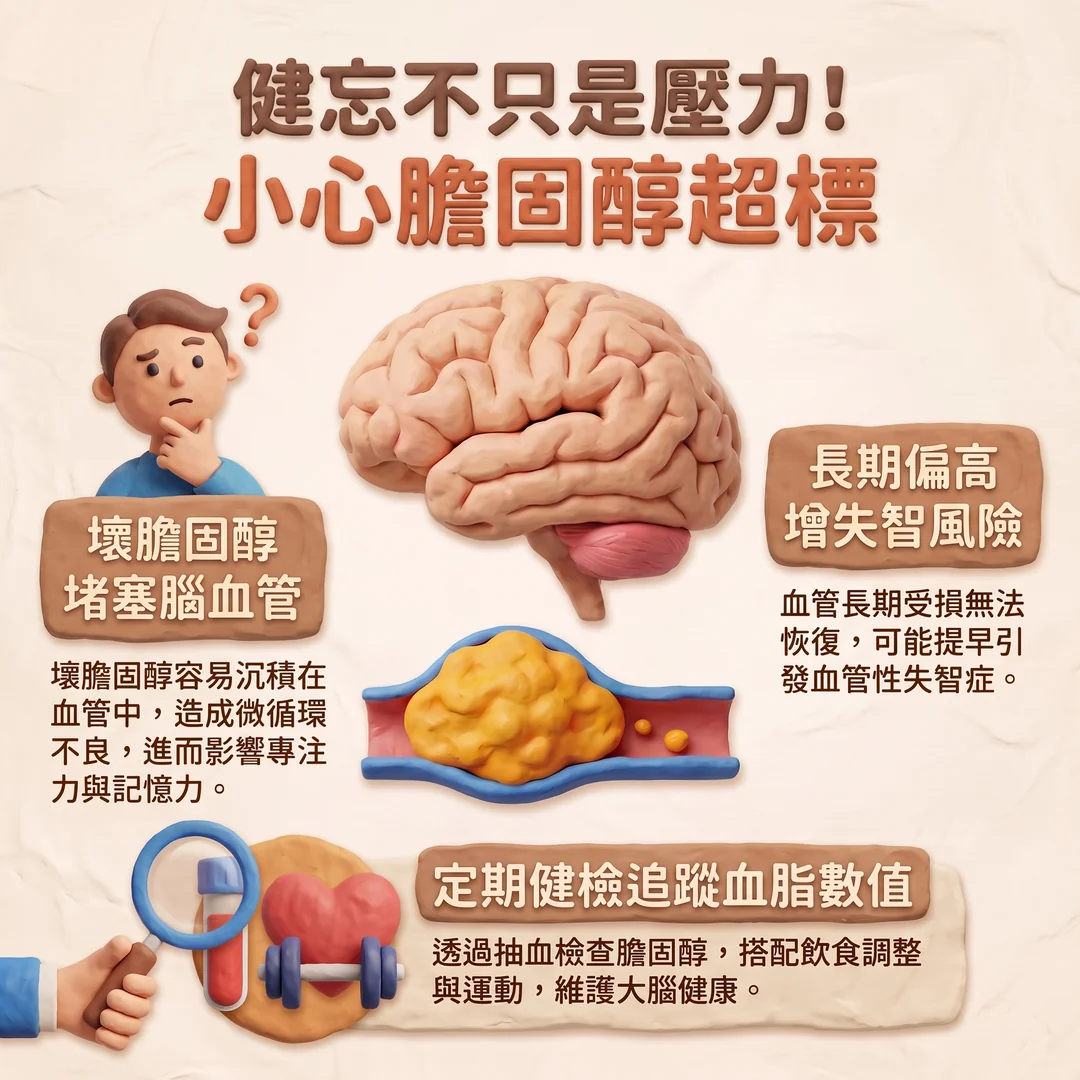 膽固醇超標與健忘危害(圖/AI生成製圖)