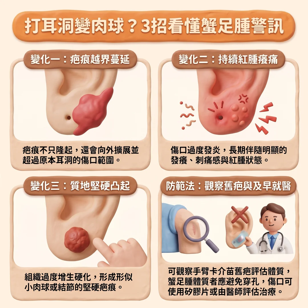 耳洞蟹足腫警訊(圖/AI生成製圖)