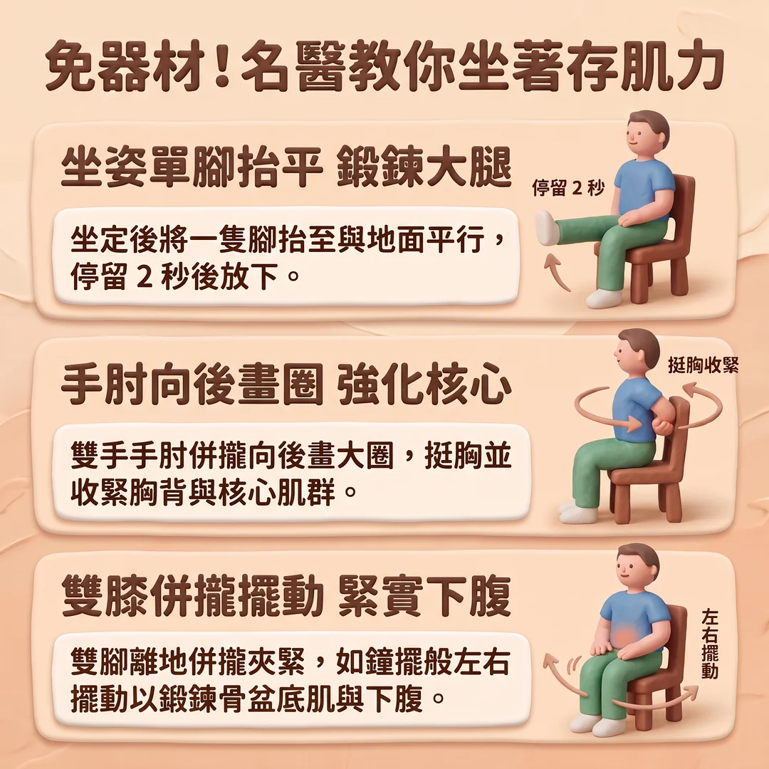 坐姿肌力訓練指南(圖/AI生成製圖)