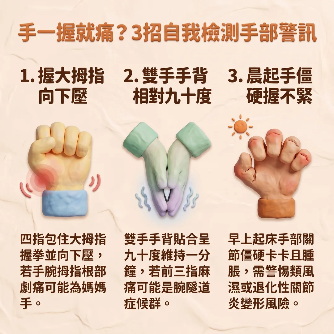 手部警訊自我檢測三招(圖/AI生成製圖)