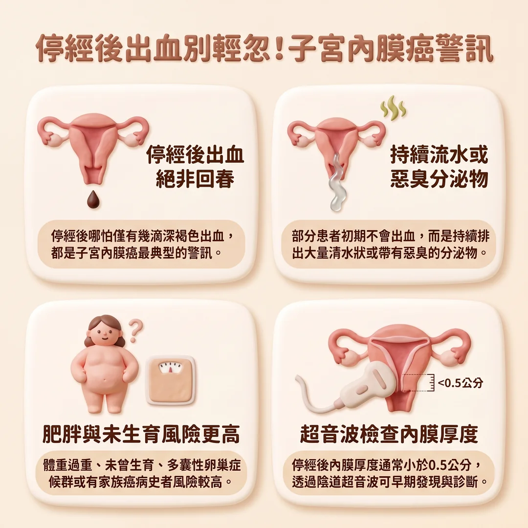 子宮內膜癌警訊說明(圖/AI生成製圖)