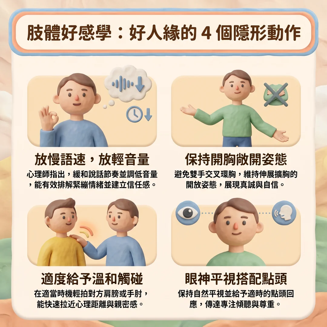 好人緣肢體動作指南(圖/AI生成製圖)