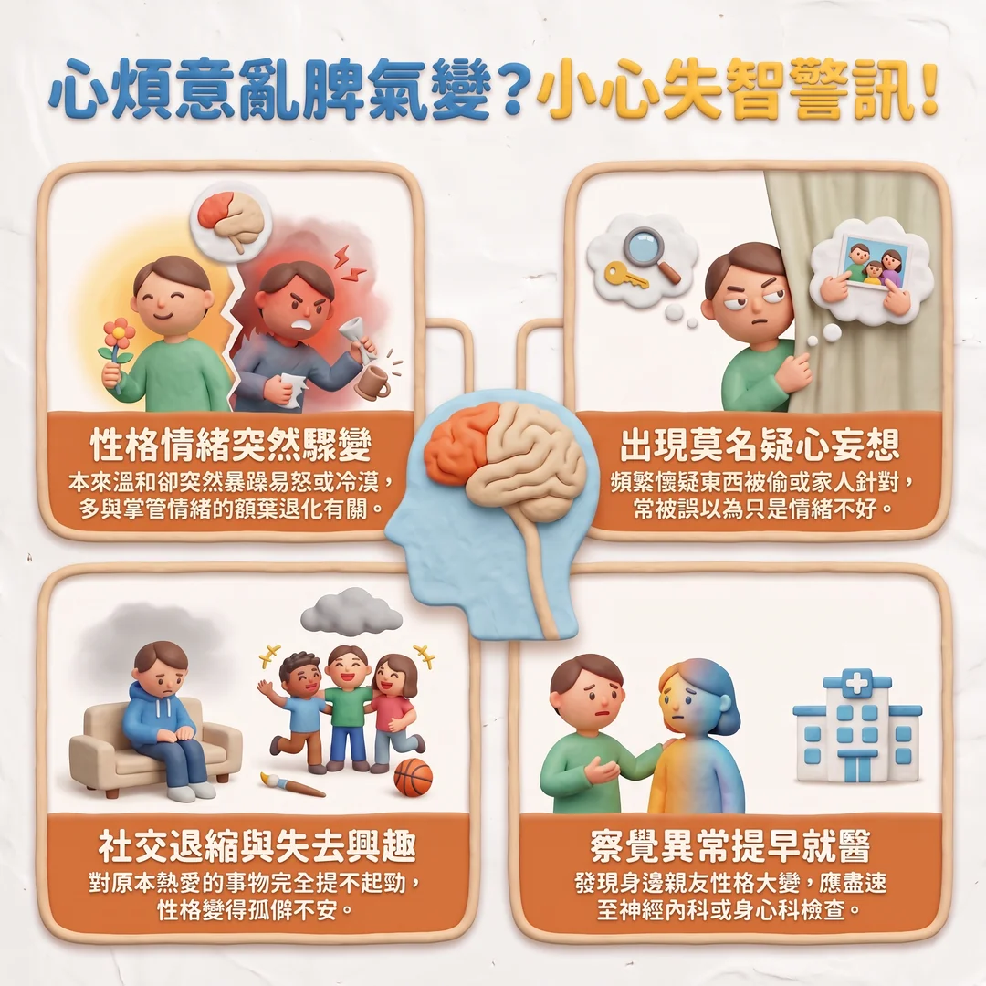 失智症性格改變警訊（圖／AI生成製圖）