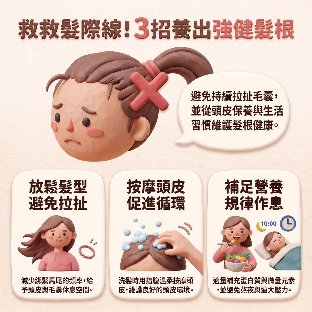 救救髮際線！3招養出強健髮根（圖／AI生成製圖）