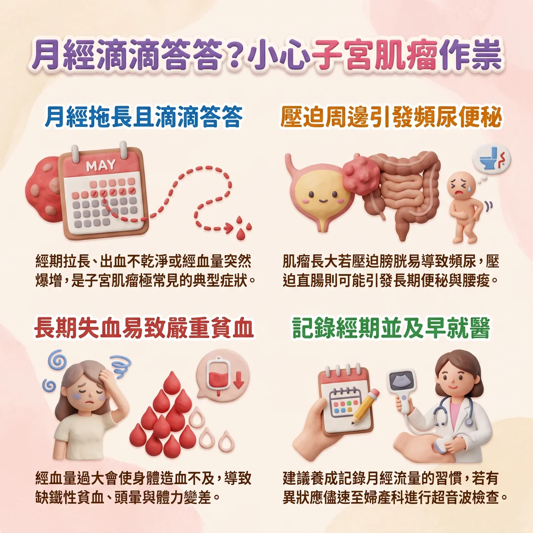 警惕子宮肌瘤四大症狀（圖／AI生成製圖）