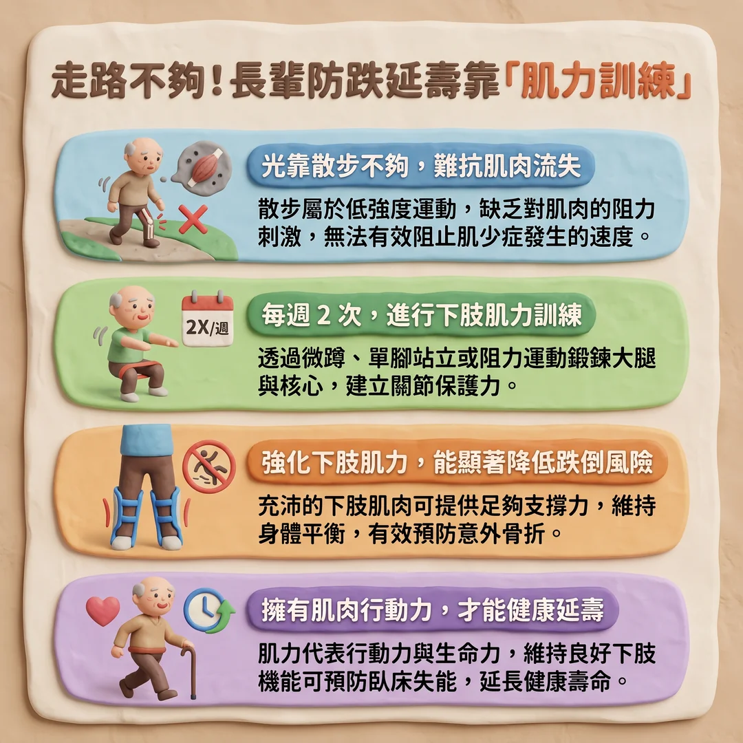 長輩防跌靠肌力訓練(圖/AI生成製圖)