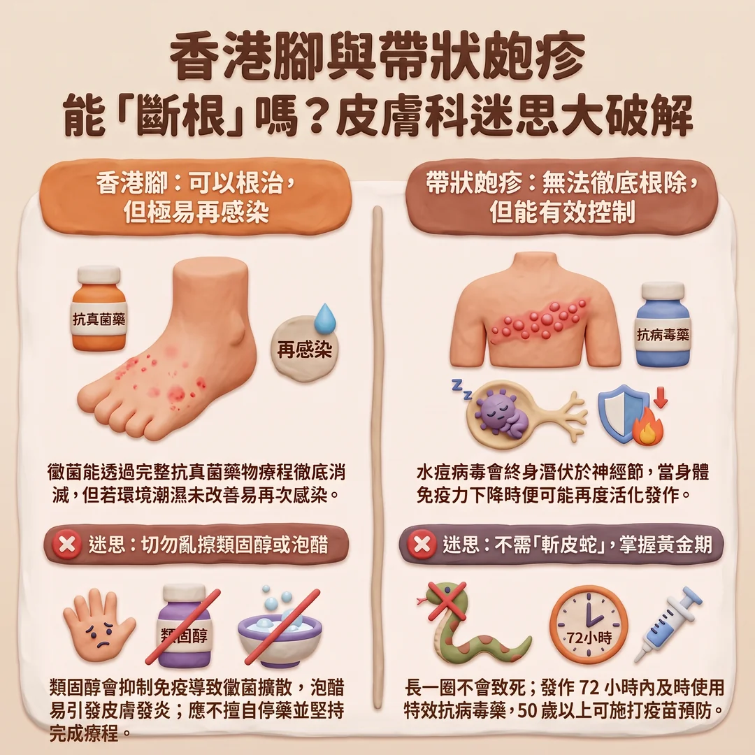 香港腳與帶狀皰疹迷思（圖／AI生成製圖）