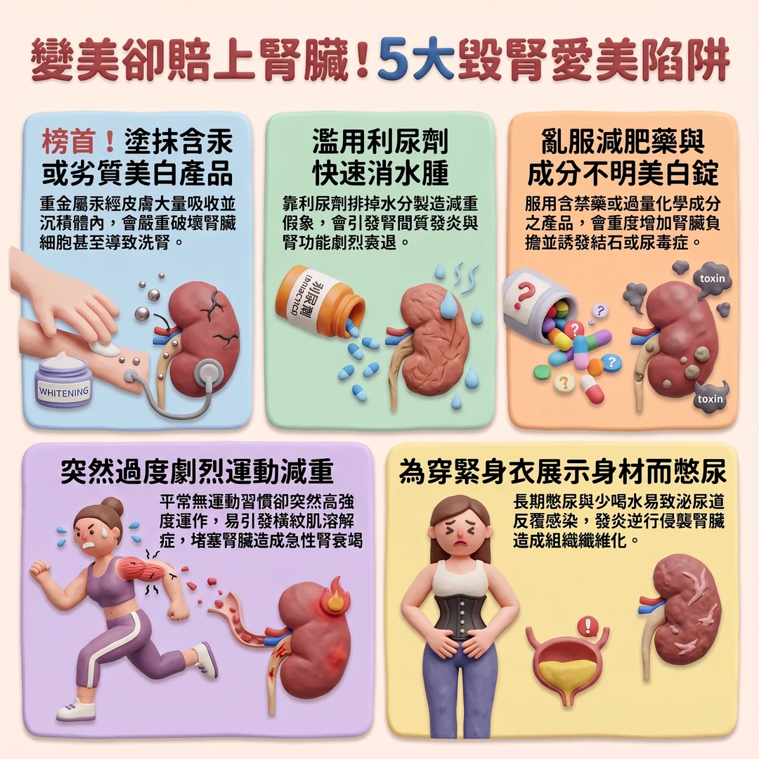 5大毀腎愛美陷阱(圖/AI生成製圖)